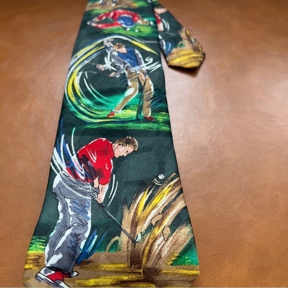 American Sports Men’s Golfing Golf Swing Silk Necktie Tie Green - Picture 3 of 4
